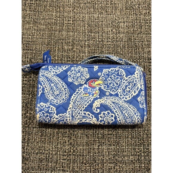 VERA BRADLEY Blue White Zip Embroidered Kansas Univ Jayhawks Wallet Wristlet - Picture 2 of 6
